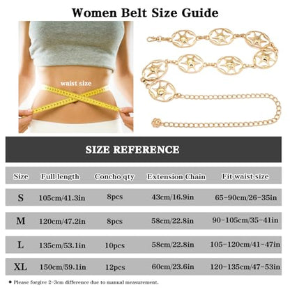 LIMHOO Women's Metal Waist Chain Belts Gold Silver Link Belt for Dresses - color: Star Gold, size: L: Length 135cm/53.1in