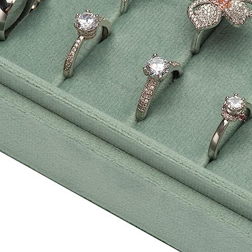 Velvet Ring Organizer Display Tray Jewelry Box Earring Holder Case | for Wedding Birthday Christmas Day (Emerald Green) - color: Emerald Green