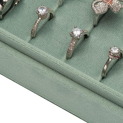 Velvet Ring Organizer Display Tray Jewelry Box Earring Holder Case | for Wedding Birthday Christmas Day (Emerald Green) - color: Emerald Green