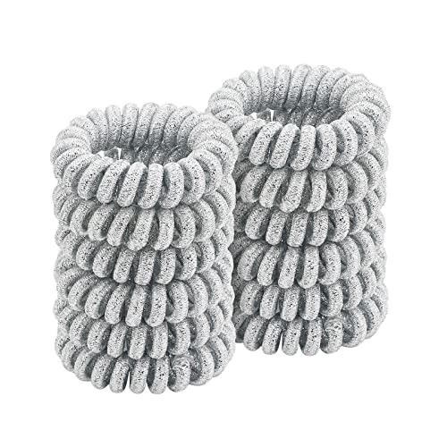 Spiral Glitter Silver Hair Ties (12 Pcs) - Coil Ponytail Holders for Thick Hair, No-Crease Plastic Phone Cord Hair Ties for All Hair Types - color: Glitter Silver 4.5CM