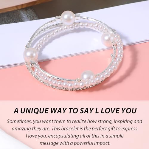 Ymapinc Pearl Bracelets for Women Silver Stretch Bracelets for Women Stackable，Three Layer Bracelet with Pearls and Rhinestones Exquisite Jewelry Decoration