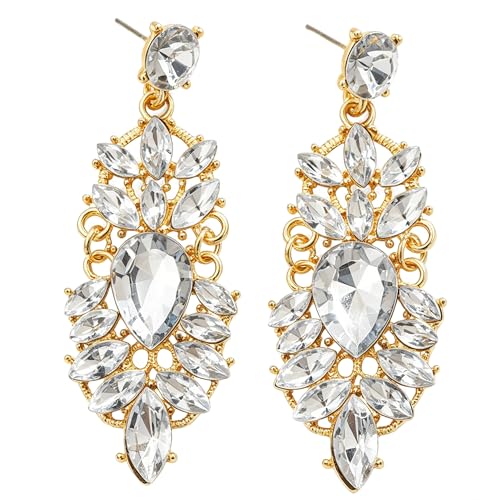Rhinestone Drop Earrings for Women Chunky Gold Crystal Teardrop Earrings Statement Wedding Party Prom Bridal Jewelry - color: Silver