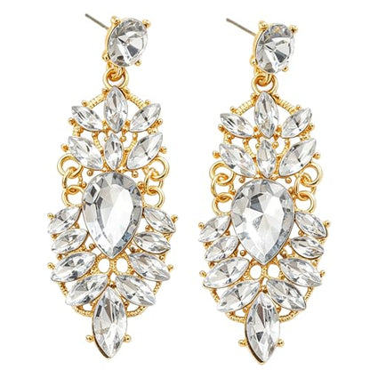 Rhinestone Drop Earrings for Women Chunky Gold Crystal Teardrop Earrings Statement Wedding Party Prom Bridal Jewelry - color: Silver