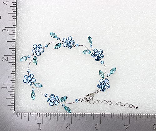 Faship Gorgeous Rhinestone Crystal Floral Necklace Earrings Set - color: Aqua / Matching Bracelet