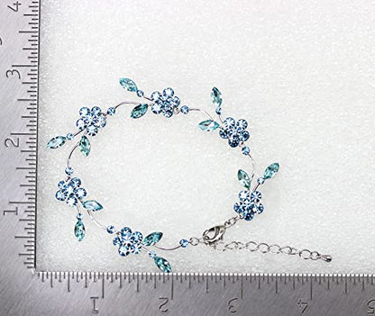 Faship Gorgeous Rhinestone Crystal Floral Necklace Earrings Set - color: Aqua / Matching Bracelet