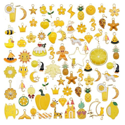 30pcs Mixed Enamel Charms Pendants for Jewelry Making Bulk lot Necklace Earrings Bracelet Craft Findings - color: Yellow