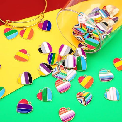 Rainbow Heart Charms, 60Pcs Gay Pride Charms for Jewelry Making | Enamel LGBT Pendants, Earring Necklace Bracelet Making, Lesbian Gay Bisexual Crafting, Pride Month Accessories and Gifts - style: Rainbow Heart Style