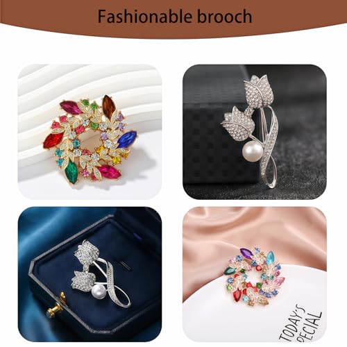 2pcs Rhinestone Brooch Pin for Women Dress Elegant Stylish Crystal Brooches Fashion Accessories Pins Lapel Boutonniere Ideas Wedding Christmas Birthday Jewelry Easter Gift - color: 11 Red Colorful/Silver