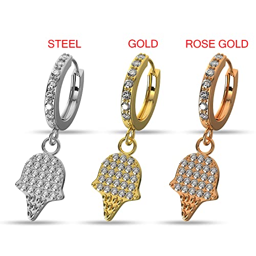 Micro Setting Cz Gemstone Ice Cream Dangling 20 Gauge 316L Surgical Steel Hinged Segment Clicker Huggie Earring, Cartilage, Helix Ring Piercing Jewelry - color: Rose Gold, size: 8mm Diameter