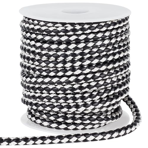 PH PandaHall 10 Yards Round Braided Leather Cord, 5.5mm Leather Rope Jewelry Craft Cord Tie Cording Leather Strap Bolo Cord for DIY Bracelet Necklace Jewelry Crafts Belt Making Wrapping, Black & White - color: Black & White, size: 5.5mm