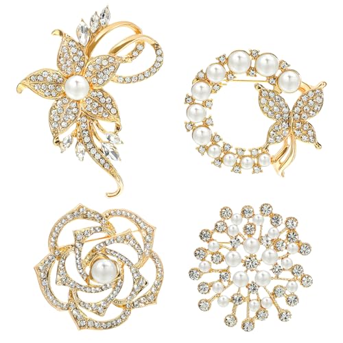 4pcs Brooches and Pins for Women, Flower Brooch, Crystal Pearl Brooch, for Women Fashion Accessories - style: Classic