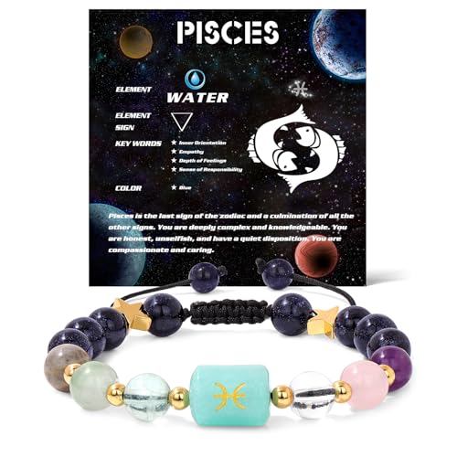 Zodiac Bracelets for Women 12 Constellations Healing Crystal Stone Beads Bracelet Birthday Zodiac Gifts Horoscope Spiritual Bracelet - color: Pisces-2