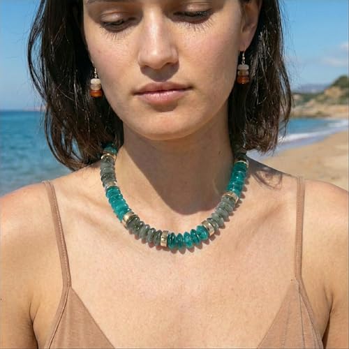 RISHEGAE Chunky Beaded Necklace for Women Boho Resin Beaded Choker Necklace Adjustable Surfer Beach Strand Necklaces Gold Handmade Acrylic Beads Jewelry Gift for Women - color: Style 1dark green