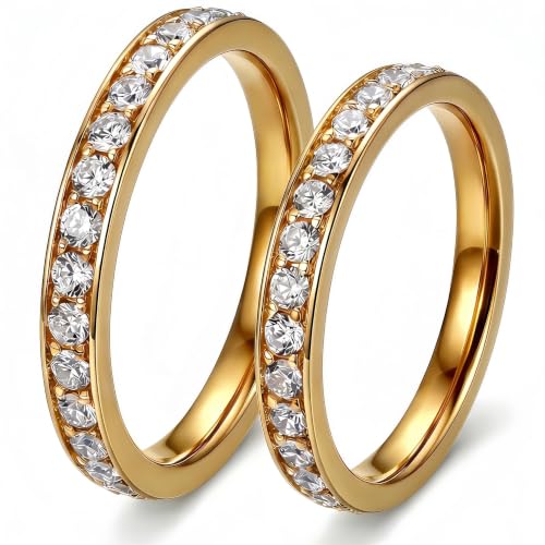 2-Pack 14K Gold Plated Stackable Rings for Oura Ring Gen 4 & Gen 3, Cubic Zirconia Simulated Diamond Stack Rings for Women - color: Golden