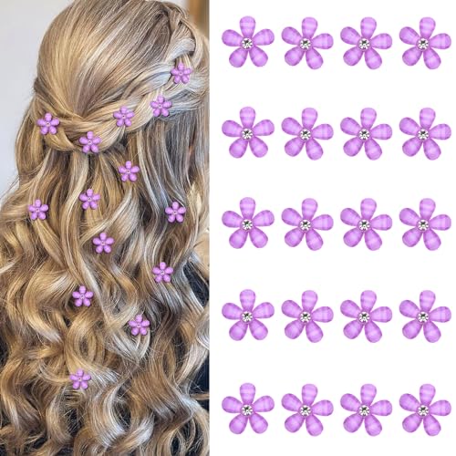 YISSION Rhinestone Decorative Hair Accessories: 20 Cute Mini Purple Flower Hair Clips for Girls, Women, Wedding & Bridal - color: Purple