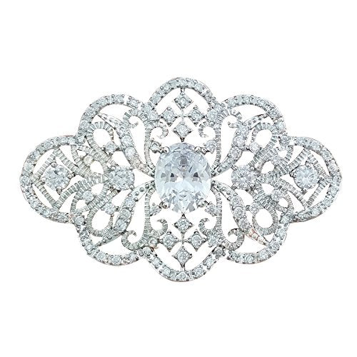 YOQUCOL Cubic Zirconia Crystal Rhinestone Wedding Brooch Pin for Women Brides Jewelry - color: B