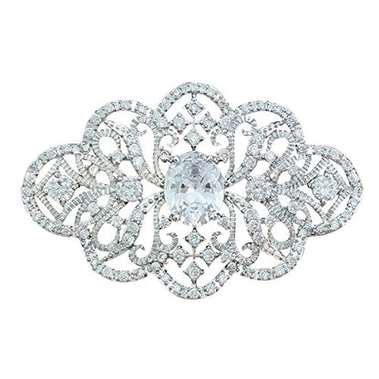 YOQUCOL Cubic Zirconia Crystal Rhinestone Wedding Brooch Pin for Women Brides Jewelry - color: B