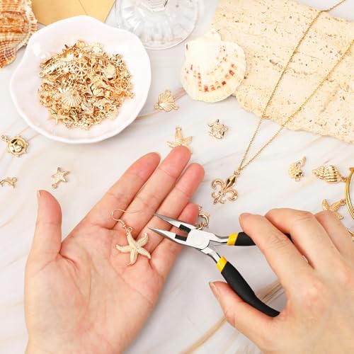 MARFOREVER 120 PCS Summer Beach Charms for Jewelry Making Sea Animal Charm | Assorted KC Gold Ocean Life Charm Pendants, Starfish Seashell Conch Charms, DIY Bracelet Necklace Earrings Making Crafting
