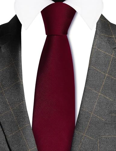 GUSLESON Classic New 3.15"（8cm） Men's Solid Color Necktie Wedding Business Tie + Gift Box - color: Burgundy