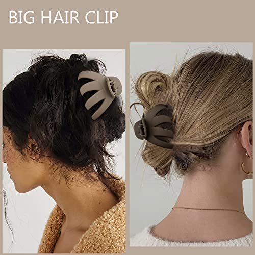 4 Pcs Octopus Hair Clips for Thick Hair - Large Claw Clips for Women, Matte Neutral Color, Strong Grip Non-Slip Jaw Clips - color: 09-Skin tone, khaki, coffee, black