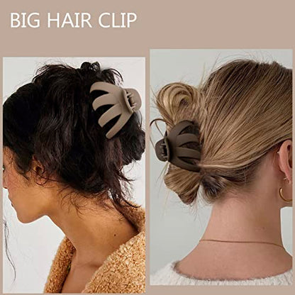 4 Pcs Octopus Hair Clips for Thick Hair - Large Claw Clips for Women, Matte Neutral Color, Strong Grip Non-Slip Jaw Clips - color: 09-Skin tone, khaki, coffee, black