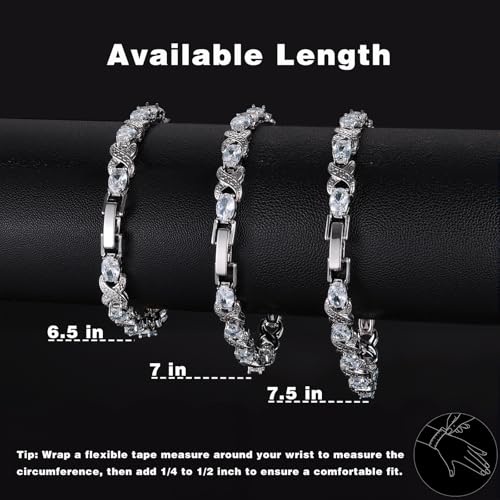 Tennis Bracelets for Women, Oval Tennis Bracelets with X-Shape Classic Design Cubic Zirconia Bracelet for Women Men, 14K White Gold Plated Elegant CZ Bracelet 6.5-7.5 Inches - size: 7 inch