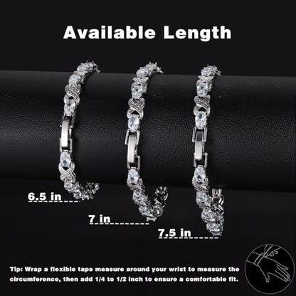 Tennis Bracelets for Women, Oval Tennis Bracelets with X-Shape Classic Design Cubic Zirconia Bracelet for Women Men, 14K White Gold Plated Elegant CZ Bracelet 6.5-7.5 Inches - size: 7 inch