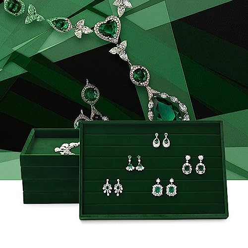 Velvet Ring Earring Display Tray with Elastic Bar Design Green | 7 Slots, For Ring Earring Storage & Display, Durable & Sturdy, Easy to Use - size: 7 Slot