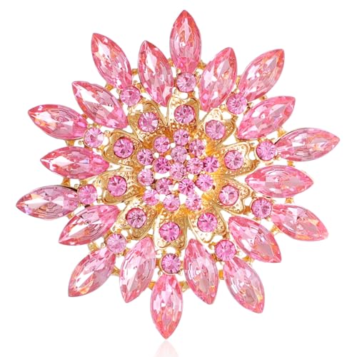 Rhinestone Sunflower Brooch Pin Red Pink Flower Brooch Stylish Crystal Brooch Elegant Clothing Hat Bag Accessories Jewerly for Women - color: pink