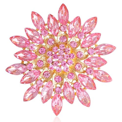 Rhinestone Sunflower Brooch Pin Red Pink Flower Brooch Stylish Crystal Brooch Elegant Clothing Hat Bag Accessories Jewerly for Women - color: pink