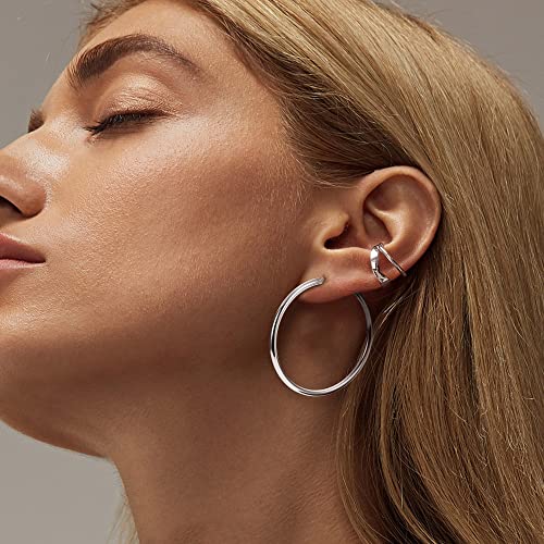 MILACOLATO S925 Sterling Silver Post Hoop Earrings 14K Gold Plated Hoops 3mm Chunky Large Big Hoop Earrings Hypoallergenic Lightweight Earrings for Women 15/20/30/40/50/60/70mm - style: silver-50mm(1.97inch)