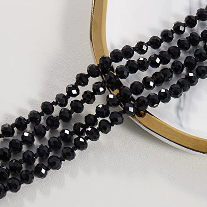 Firstmeet Fashion Beads Rope Knot Long Beaded Necklace Versatile 60" Strand Costume Jewelry for Women - color: Black