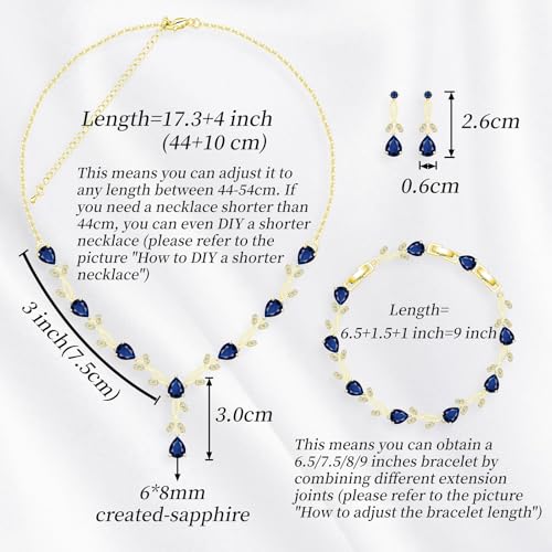 GZWHD Wedding Jewelry Sets for Bride Bridesmaid Women Cubic Zirconia Necklace Earrings Bracelet Set Gift for Mother Friend Wife Daughter Sister Party Prom Jewelry - color: Gold-Blue
