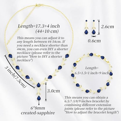 GZWHD Wedding Jewelry Sets for Bride Bridesmaid Women Cubic Zirconia Necklace Earrings Bracelet Set Gift for Mother Friend Wife Daughter Sister Party Prom Jewelry - color: Gold-Blue