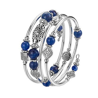 BULINLIN Layered Wrap Bangle Turquoise Bracelet - Bead Bracelet with Natural Agate Stone, Gifts For Women - color: 11-sapphire