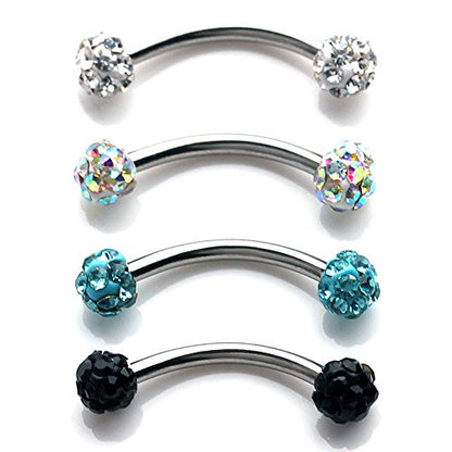 16G Crystal Ferido Ball Curved Barbell Eyebrow Ear Ring Body Piercing Jewelry 8mm 10mm - style: 4PCS - 8mm Mix Color