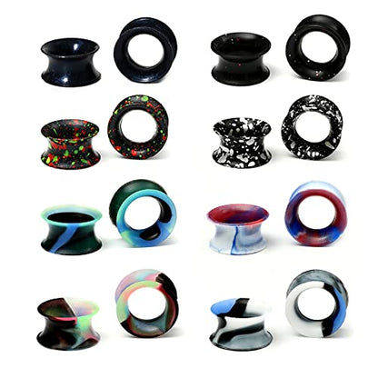 WBRWP 48/32/24/22/20/16/12pcs Ear Tunnels and Plugs - Double Flared Hollow Hard/Soft Silicone Ear Gauges - Ear Expander Stretcher Body Piercing Jewelry 8g-1" - color: C-16PCS soft(thin) silicone set
