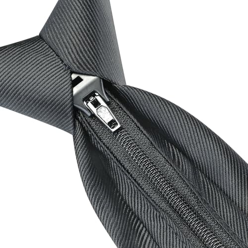 GUSLESON 3.15"（8cm） Mens Pre-tied Adjustable Zipper Tie Solid Necktie for Business and Wedding - color: Charcoal Grey