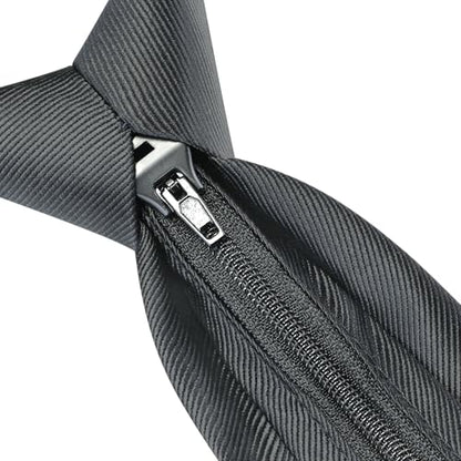 GUSLESON 3.15"（8cm） Mens Pre-tied Adjustable Zipper Tie Solid Necktie for Business and Wedding - color: Charcoal Grey