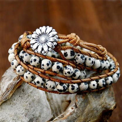 Boho Wrap Bead Bracelet for Women - Handmade Adjustable Natural Stone Beaded Bracelets Yoga Healing Bracelet Bangle Hippie Jewelry - color: almation Jasper