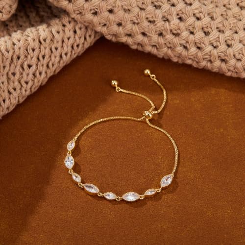 FANZE Gold Plated Cubic Zirconia Tennis Bracelets for Women Dainty Trendy Adjustable Bracelet Jewelry Gift for Ladies Wedding Mother Birthday Anniversary - style: Marquise CZ bracelet