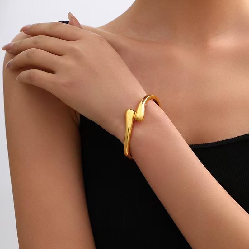 Chunky Gold Bangle Bracelets for Women Stack Wide Wrist Bracelets Gold Stackable Bracelets Jewelry - style: style1