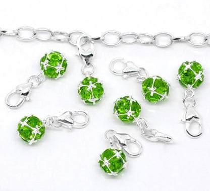 Sexy Sparkles Birthstone Dangle Charm Pendant for European Clip on Charm Jewelry with Lobster Clasp - color: Green - August