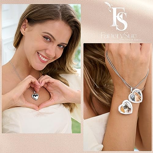 Fanery Sue Personalized Pet Locket Picture Necklace,Dog Cat Memory Gift | Custom Engraved Heart Photo Lockets Necklaces,Dog Cat Sympathy Memorial Jewelry for Women Men - color: Sliver, style: 2 Cats