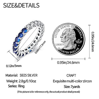 KUNSIR 925 Silver Cubic Zirconia Ring Size 7-9 Wedding Band Sterling Silver Eternity Ring Modern Style - style: Zircon Blue Silver Ring