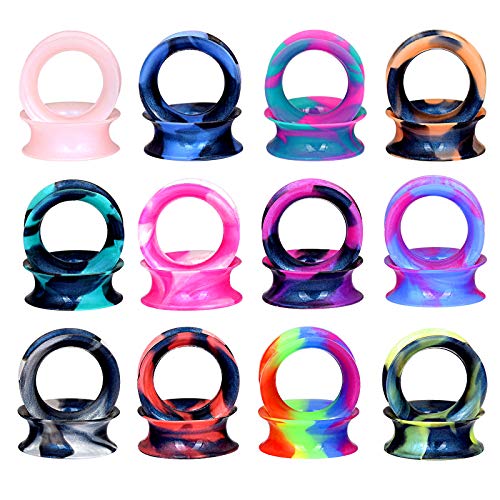 YOFANST 24pcs-100pcs Colorful Silicone Ear Gauges Double Flared Ear Tunnels Set Stretchers Expander Ear Piercing Jewelry - color: 24pcs, 3/4"