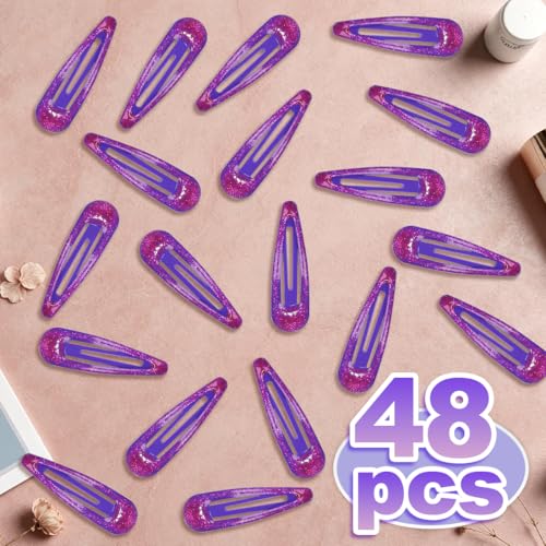 48 Pcs Cute Metal Snap Hair Clips, Non-Slip Barrettes for Women and Girls, Hair Accessories for Parties, School & Daily Use (purple) - color: purple