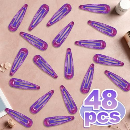 48 Pcs Cute Metal Snap Hair Clips, Non-Slip Barrettes for Women and Girls, Hair Accessories for Parties, School & Daily Use (purple) - color: purple