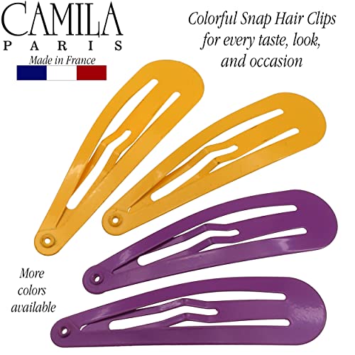 Camila Paris CP1330A French Hair Barrettes Clips, Snap Hair Slides Clic Clac for Women, Styling Girls Side Slide-in Metal Snap Pin Hair Accessories for Women. Strong Hold, No Slip Grip, Made in France - color: 4PK Metal Yellow/Purple 2"