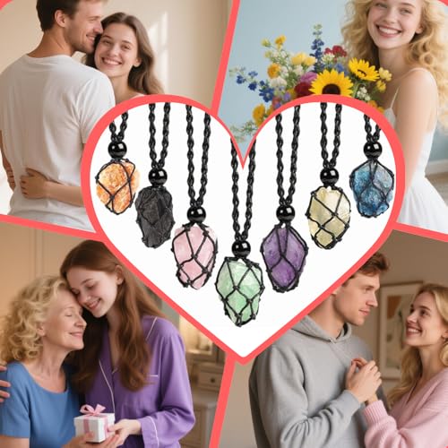 weryerker Natural Gemstone Pendant Necklace Healing Crystal Stone Pendant with Hand-Woven Rope Adjustable for Women Men - color: 1pc Garnet